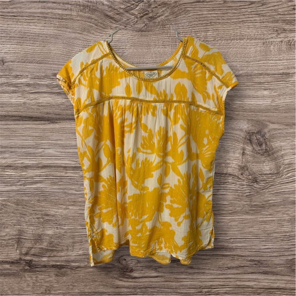 St. John's Bay Yellow Puff Sleeve Blouse with Tie Front